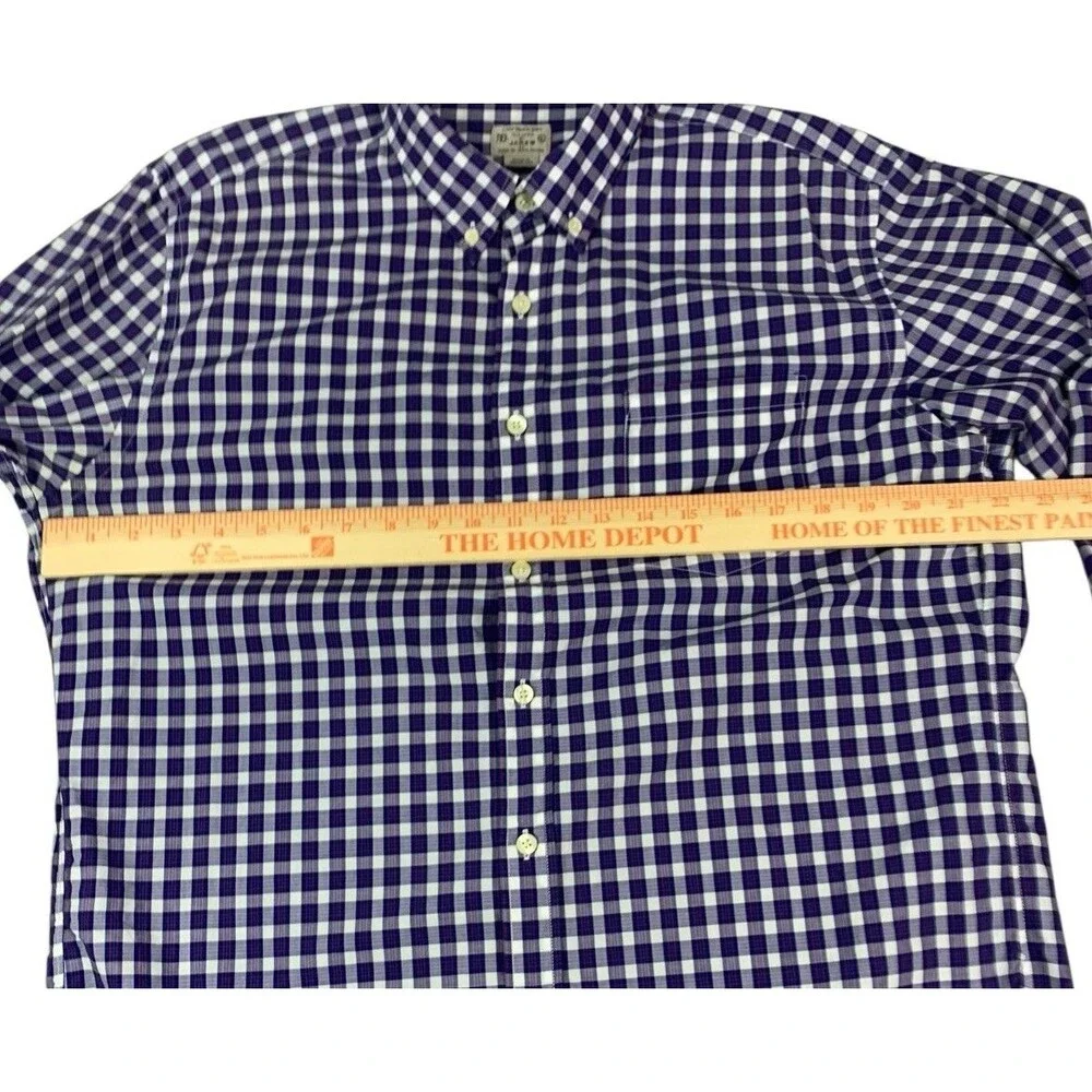 J Crew Long Sleeve Button Up Shirt Lightweight Cotton, Purple Plaid, Mens Large